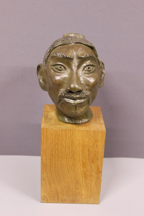 Terre Cuite Original Figurant Une Tête d'Asiatique Vers 1900