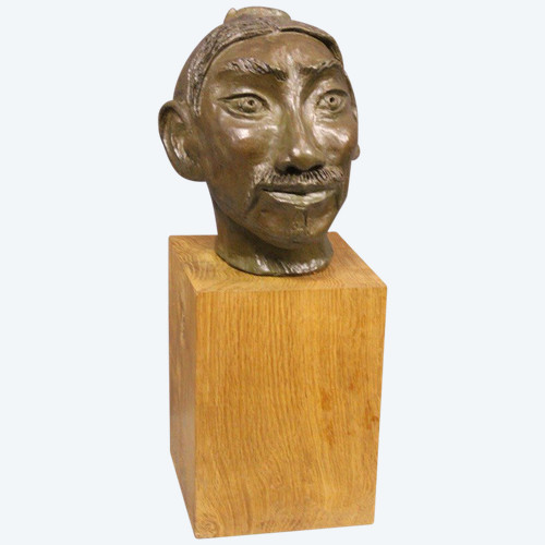 Terre Cuite Original Figurant Une Tête d'Asiatique Vers 1900