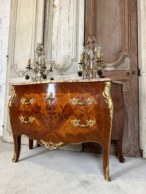 Louis XV style marquetry chest of drawers 20th century