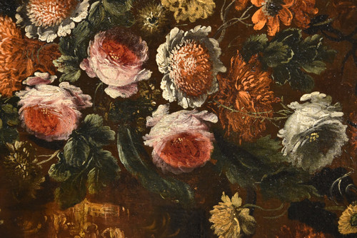 Andrea Scacciati (florence 1642-1710)  Composition Of Flowers Within Embossed Vase  (1 Of 3)