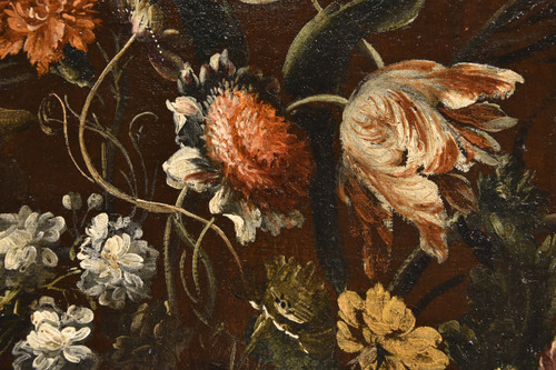 Andrea Scacciati (florence 1642-1710)  Composition Of Flowers Within Embossed Vase  (1 Of 3)