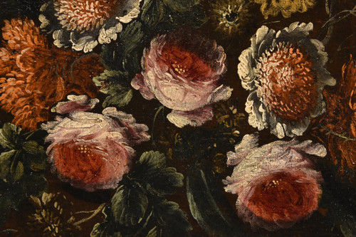 Andrea Scacciati (florence 1642-1710)  Composition Of Flowers Within Embossed Vase  (1 Of 3)