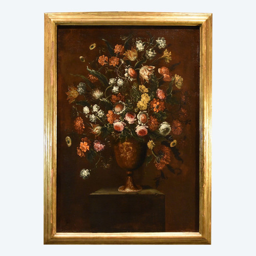 Andrea Scacciati (florence 1642-1710)  Composition Of Flowers Within Embossed Vase  (1 Of 3)