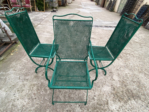 1 Fauteuil Et 2 Chaises De Jardin XIXème , En Fer Forgé, Assises Et Dossiers En Fer Plaités