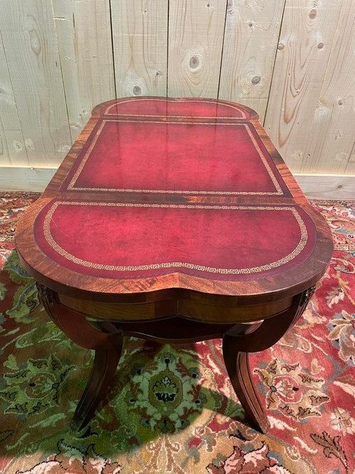 English style coffee table with red leather top