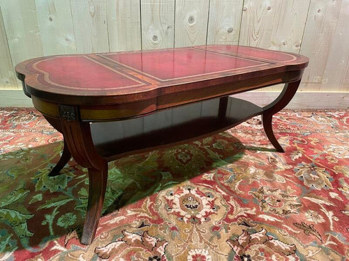 English style coffee table with red leather top