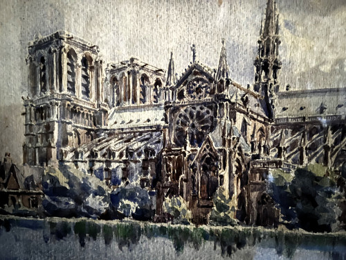 Notre-Dame de Paris, watercolour painted by H. R. Turbeaux in 1924