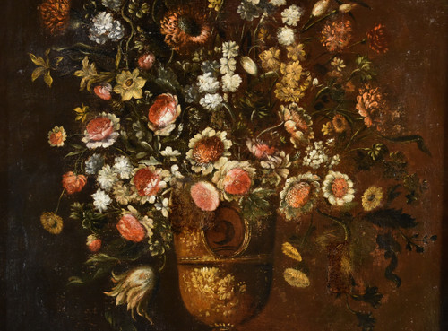 Andrea Scacciati (Florence 1642-1710), Composition De Fleurs Dans Un Vase En Relief (2 De 3)