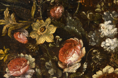 Andrea Scacciati (Florence 1642-1710), Composition De Fleurs Dans Un Vase En Relief (2 De 3)