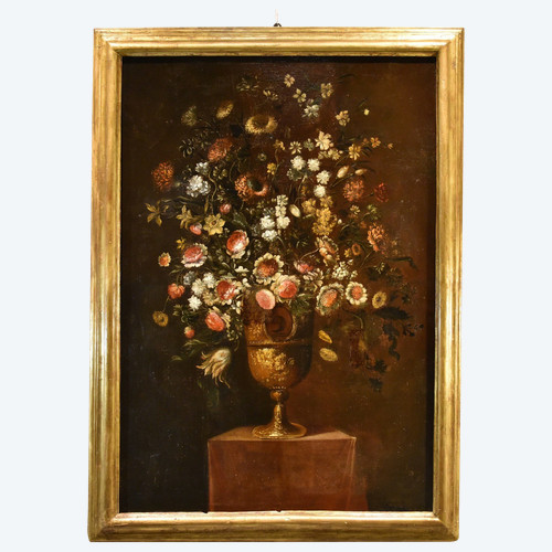 Andrea Scacciati (Florence 1642-1710), Composition De Fleurs Dans Un Vase En Relief (2 De 3)