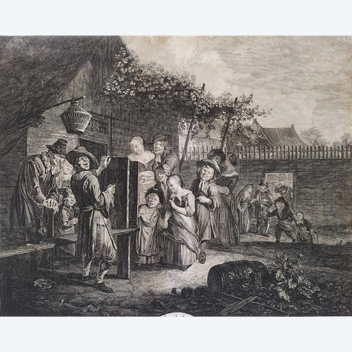  Genre Scene After Flemish Painting By Reinier Brakenburg  Engraving 18th C Etching Old Print