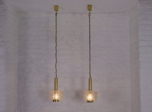 Hanging lamps in brass and Murano Ice Glass