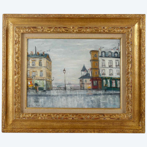 Serge Belloni Le peintre de Paris (1925-2005) - La Rue Piat oil on panel circa 1980