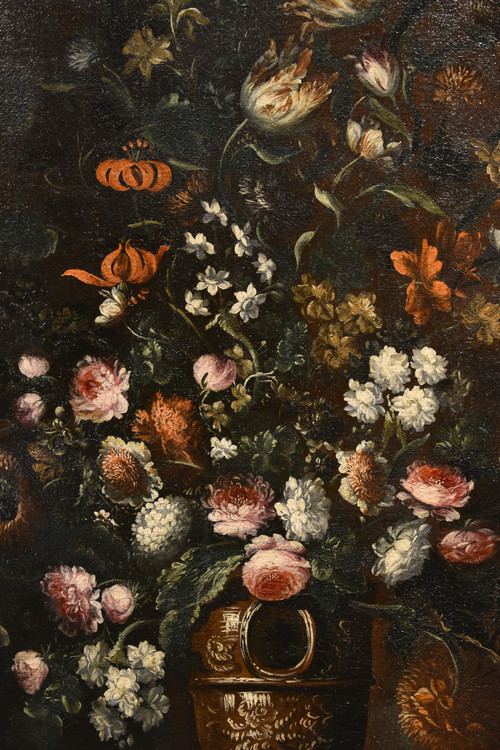 Andrea Scacciati (Florence 1642-1710), Composition De Fleurs Dans Un Vase En Relief (3 De 3)