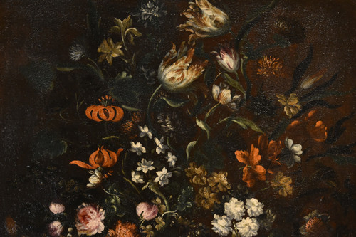 Andrea Scacciati (Florence 1642-1710), Composition De Fleurs Dans Un Vase En Relief (3 De 3)