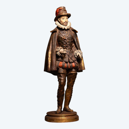 Wooden Polychrome Statue, Noble of the French Royal Court, XIXᵉ Century