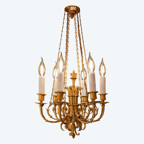 Small Napoleon III period gilt bronze chandelier with Phenix heads in the Louis XVI style