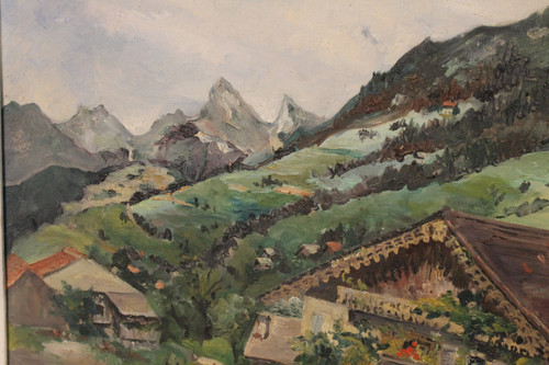 Paysage de Vailly près de Thonon-les-Bains Oil on canvas 20th century signed by Henri Huyard