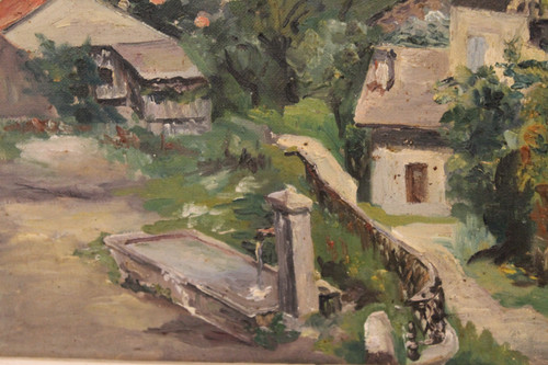 Paysage de Vailly près de Thonon-les-Bains Oil on canvas 20th century signed by Henri Huyard