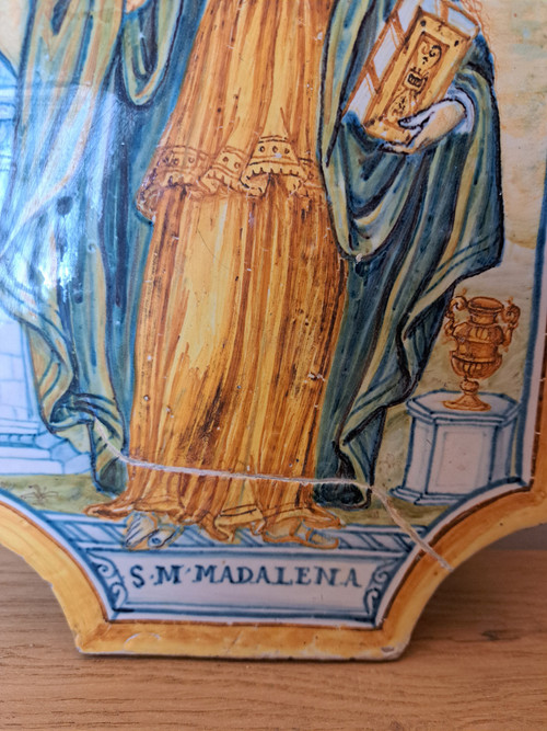 Sainte Marie Madeleine , Majolique Italienne , Plaque De Dévotion , XVII°/xviii°. 