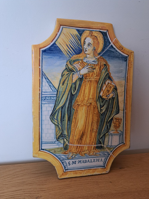 Sainte Marie Madeleine , Majolique Italienne , Plaque De Dévotion , XVII°/xviii°. 