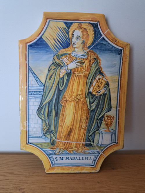 Sainte Marie Madeleine , Majolique Italienne , Plaque De Dévotion , XVII°/xviii°. 