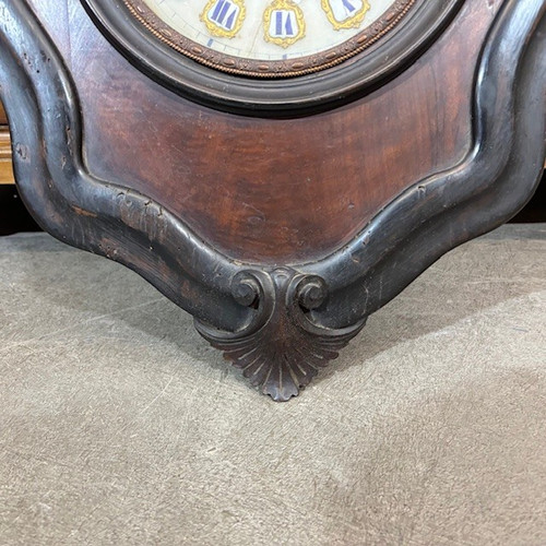 Antique Wall Clock "Ox Eye "walnut and rosewood , 1850 HOTTOT marble dial