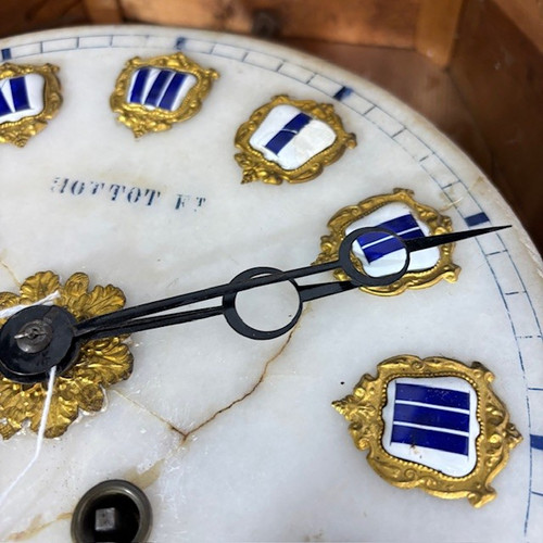 Antique Wall Clock "Ox Eye "walnut and rosewood , 1850 HOTTOT marble dial