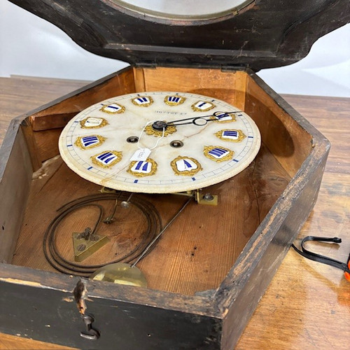 Antique Wall Clock "Ox Eye "walnut and rosewood , 1850 HOTTOT marble dial