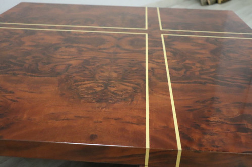 Square Coffee Table in Walnut Burl, 1970s