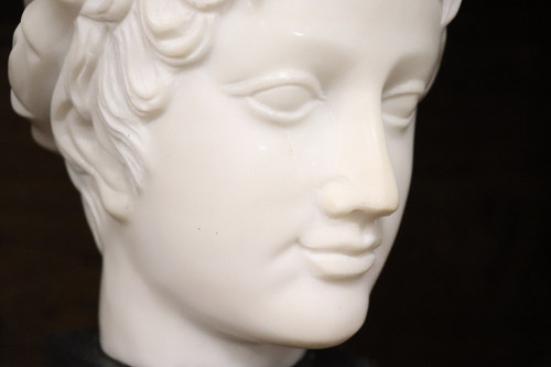 Head of a Young Bacchus, White Marble Sculpture