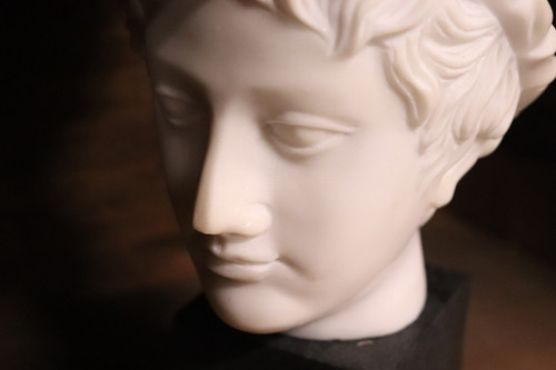 Head of a Young Bacchus, White Marble Sculpture