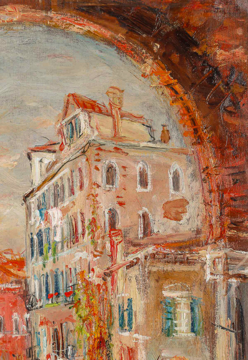 Serge Belloni " The painter of Paris " - View of a Canal in Venice oil on cardboard circa 1970