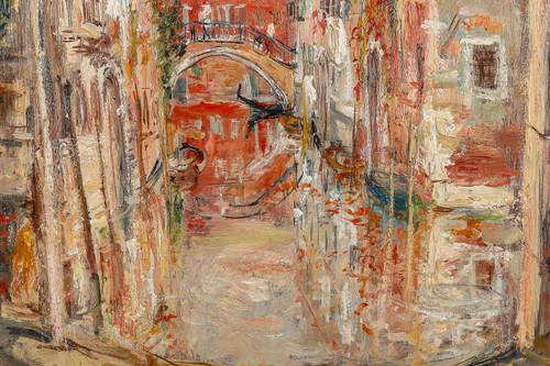 Serge Belloni " The painter of Paris " - View of a Canal in Venice oil on cardboard circa 1970