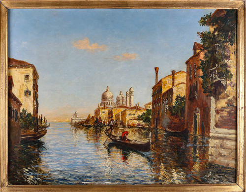 Charles Eugène Cousin (1807-1887) - View of the Basilica of Santa Maria Della Salute oil on canvas 