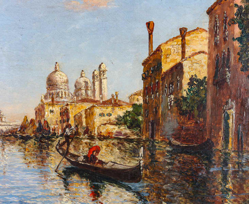 Charles Eugène Cousin (1807-1887) - View of the Basilica of Santa Maria Della Salute oil on canvas 