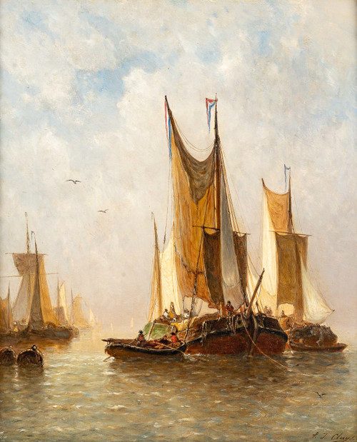 Paul Jean Clays (1817-1900) Fischerboote in der Nordsee Öl auf Mahagoniplatte um 1864