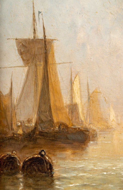 Paul Jean Clays (1817-1900) Fischerboote in der Nordsee Öl auf Mahagoniplatte um 1864