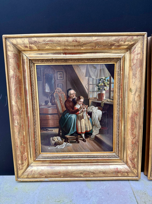 PAIR OF OIL ON PANEL - FRENCH SCHOOL OF THE XIXth CENTURY, LA COUTURE -