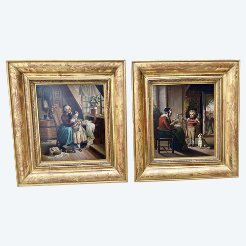 PAIR OF OIL ON PANEL - FRENCH SCHOOL OF THE XIXth CENTURY, LA COUTURE -