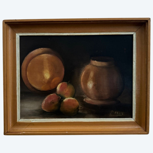 Huile sur panneau par Possis nature morte aux fruits XXe