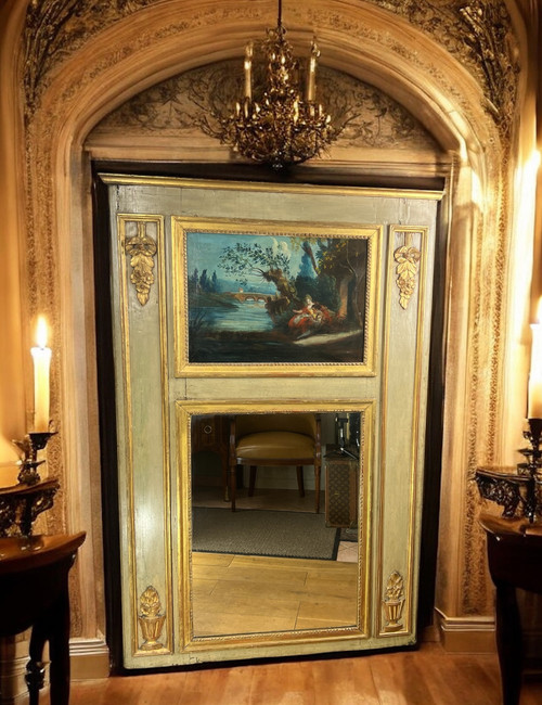 TRUMEAU IN LEGNO LACCATO DEL XVIII SECOLO DEL PERIODO LOUIS XVI CON LA SUA PITTURA ORIGINALE