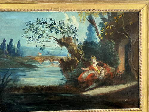 TRUMEAU IN LEGNO LACCATO DEL XVIII SECOLO DEL PERIODO LOUIS XVI CON LA SUA PITTURA ORIGINALE