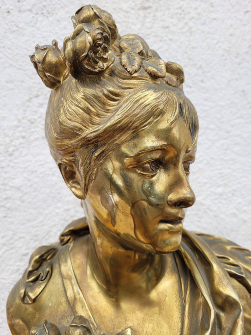 A Carrier, Buste De Femme En Bronze, Signé, XIXème Siècle