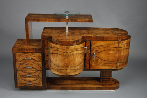 LARGE ART DECO BAR CABINET IN WALNUT VENEER