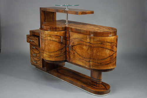 LARGE ART DECO BAR CABINET IN WALNUT VENEER