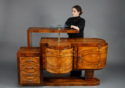 LARGE ART DECO BAR CABINET IN WALNUT VENEER