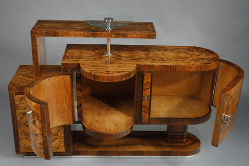 LARGE ART DECO BAR CABINET IN WALNUT VENEER