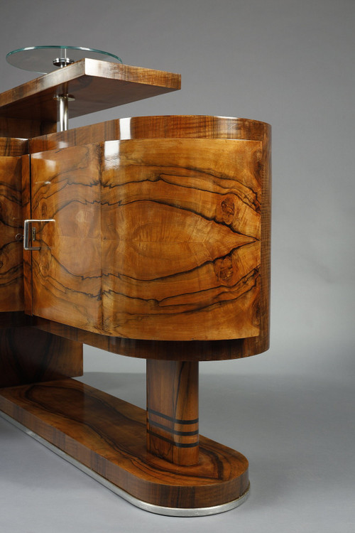 LARGE ART DECO BAR CABINET IN WALNUT VENEER