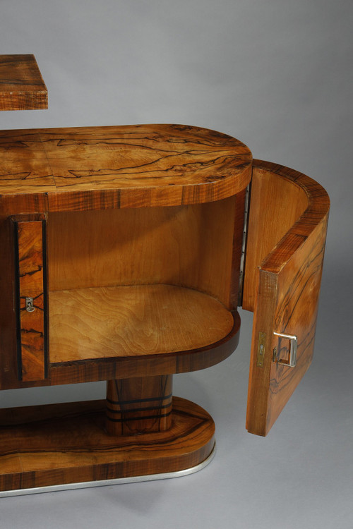 LARGE ART DECO BAR CABINET IN WALNUT VENEER